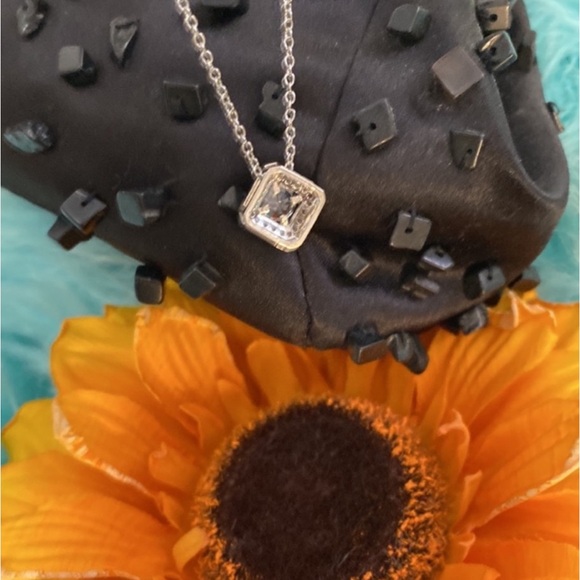 Diamond Solitaire Simulate & Micro Pave  Encased Necklace Silver Chain NEW - Picture 5 of 7